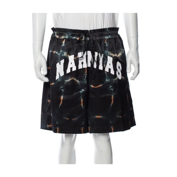 NAHMIAS Spellout Basketball Shorts‎ Silk Tie Dye Graphic Printed Size XL Black - Picture 7 of 7